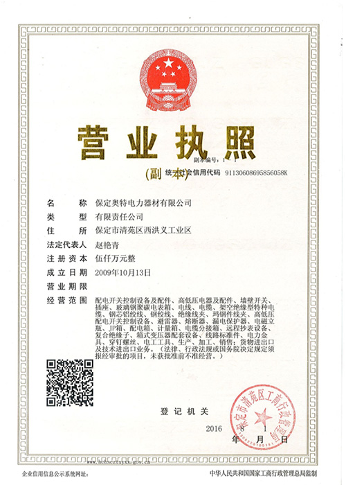 奧特電力榮譽(yù)資質(zhì) 奧特電力榮譽(yù)資質(zhì)